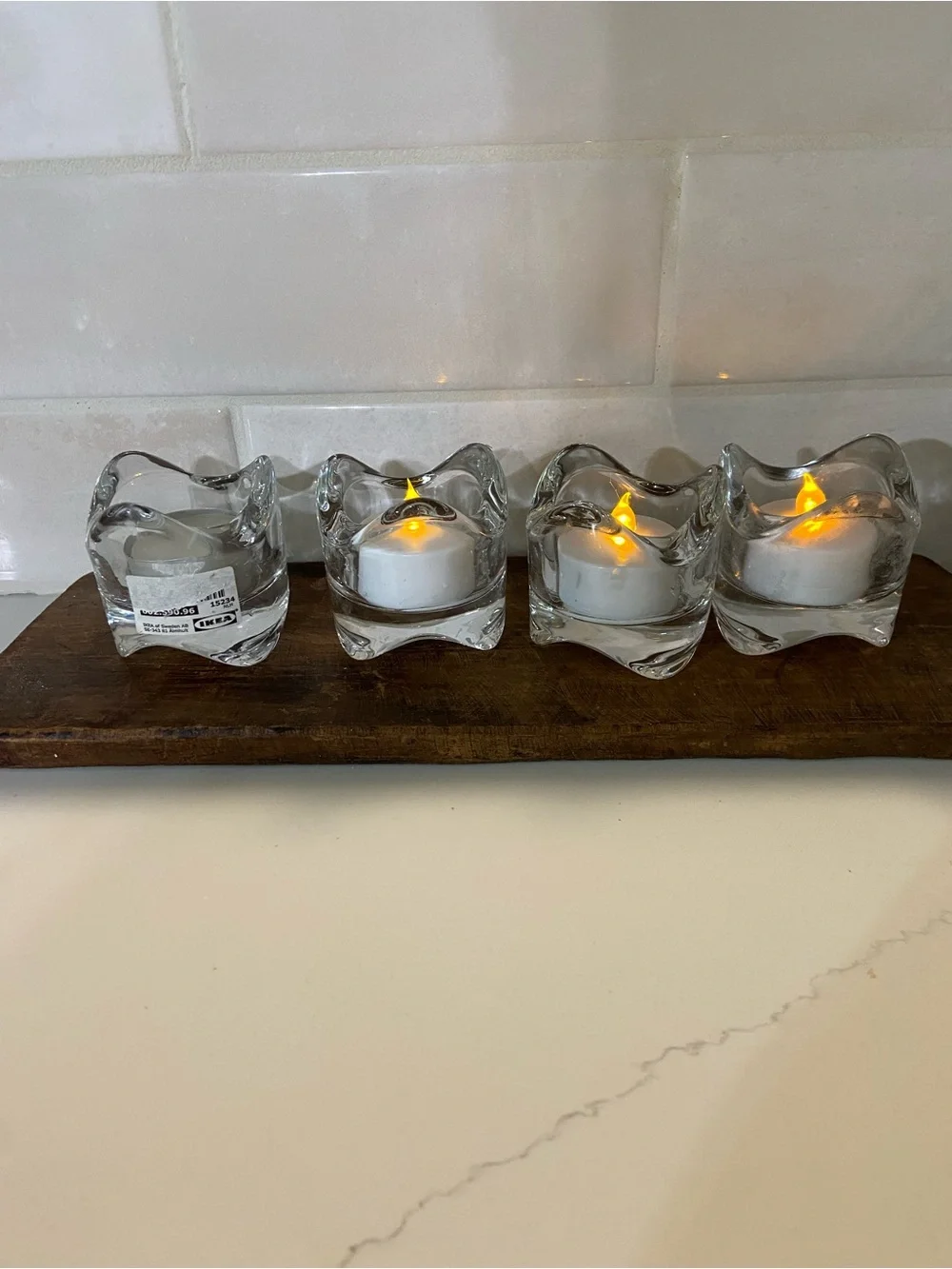 IKEA Clear Glass Tea Light Holders with Wavy Square Design - Clear